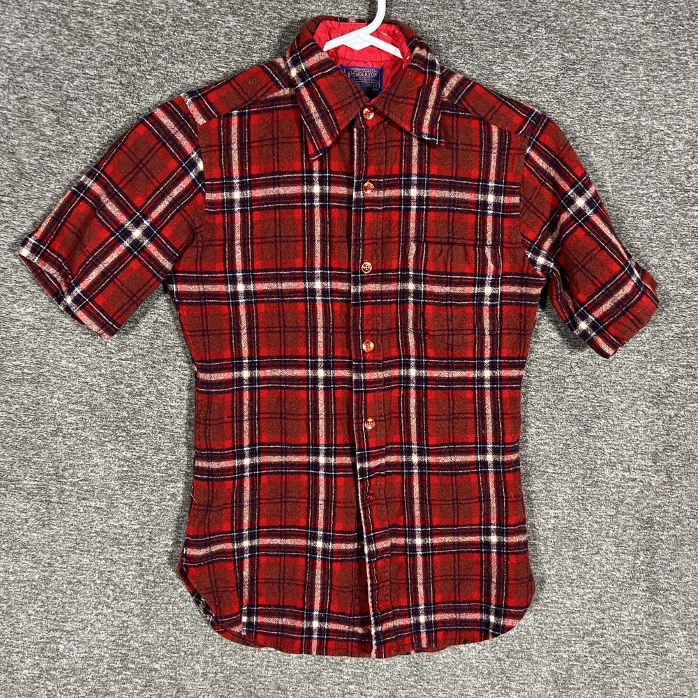 Vintage Pendleton Shirt Womens Small Red Plaid‎ Wool Lined Short Sleeve 60s